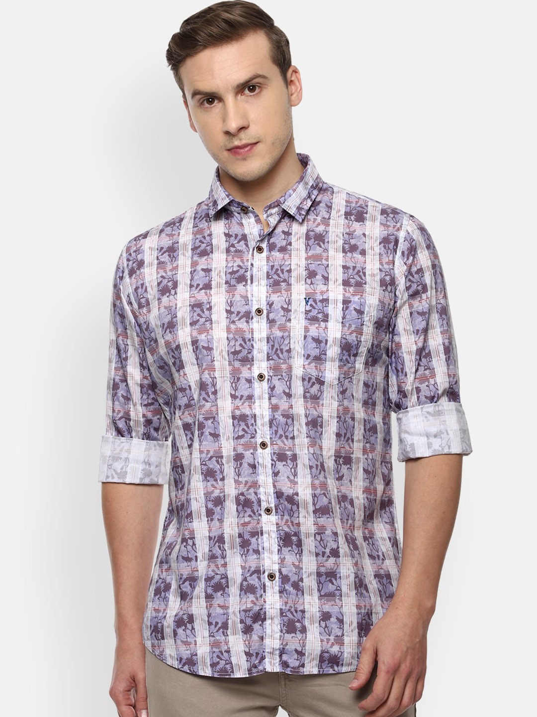 

VAN HEUSEN DENIM LABS Men Purple Slim Fit Opaque Printed Casual Shirt