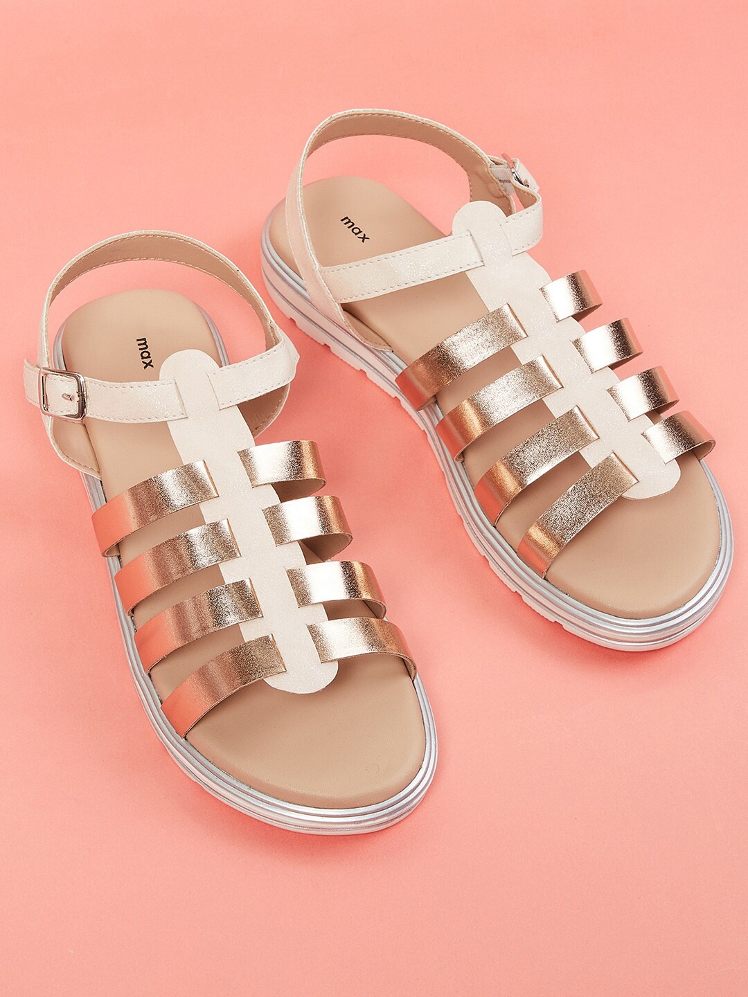 

max Girls Bronze-Toned Open Toe Flats