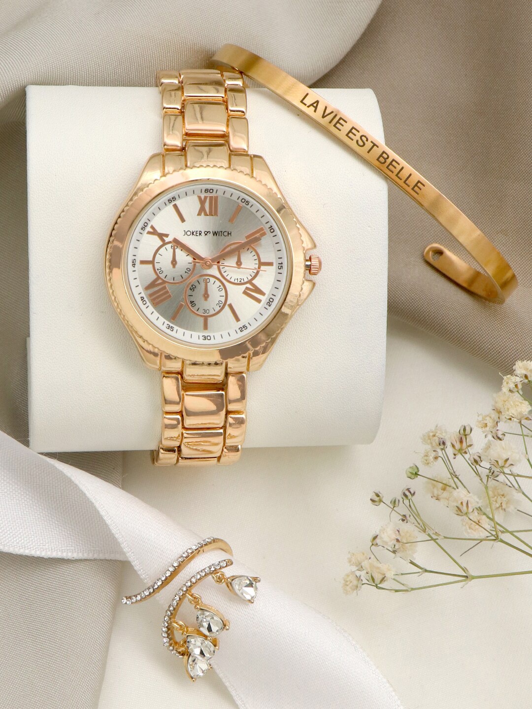 

JOKER & WITCH White & Rose Gold Love Triangle Watch with Bracelet & Ring Gift Set