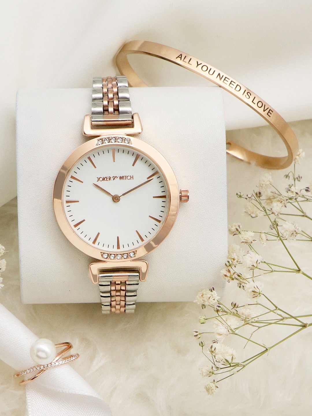 

JOKER & WITCH Women White & Rose Gold-Toned Stargazer Love Triangle Watch Gift Set JWLT321