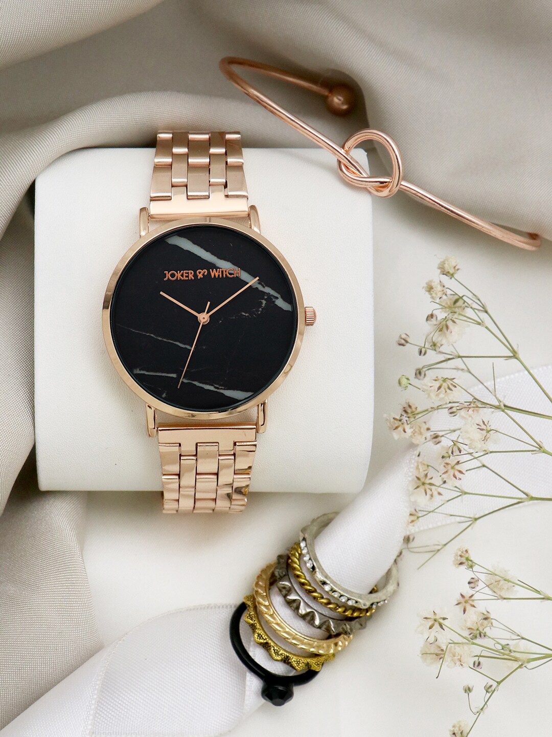 

JOKER & WITCH Women Rose Gold-Toned & Black Love Triangle Watch Gift Set JWLT330