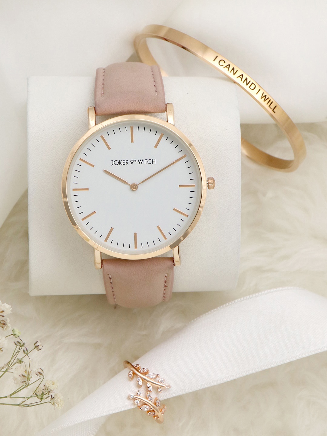 

JOKER & WITCH Women Rose Gold-Toned & White Adella Love Triangle Watch Gift Set