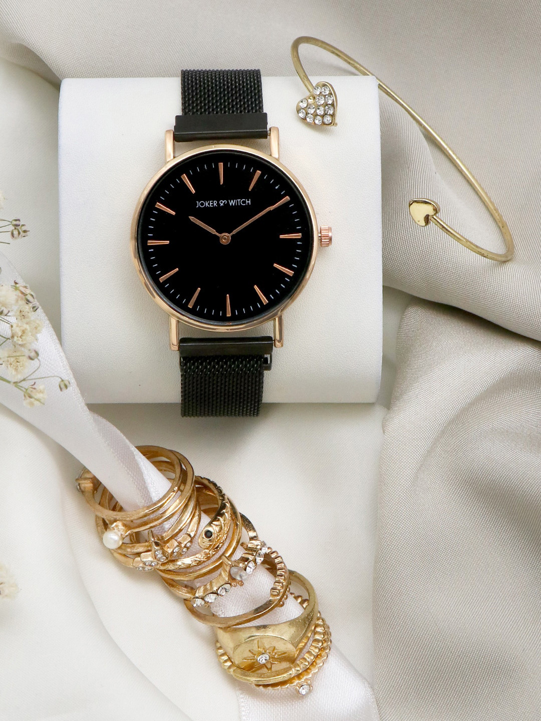 

JOKER & WITCH Women Black & Gold-Toned Paolo Love Triangle Watch Gift Set JWLT343