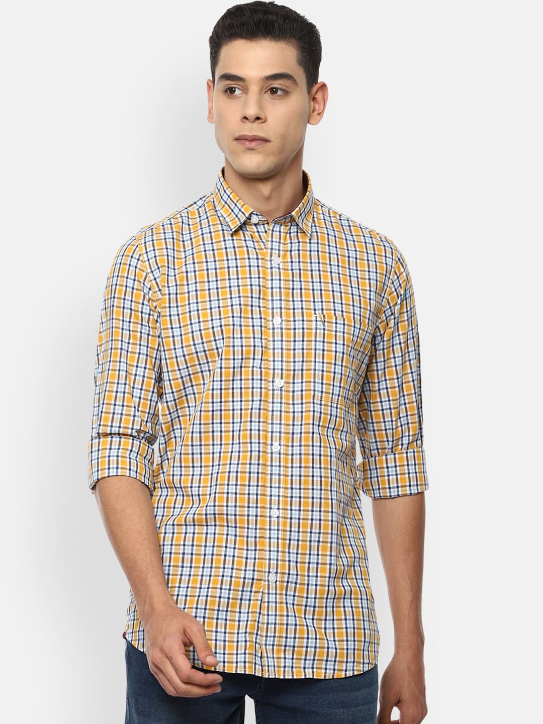 

Van Heusen Sport Men Yellow Slim Fit Opaque Checked Casual Shirt