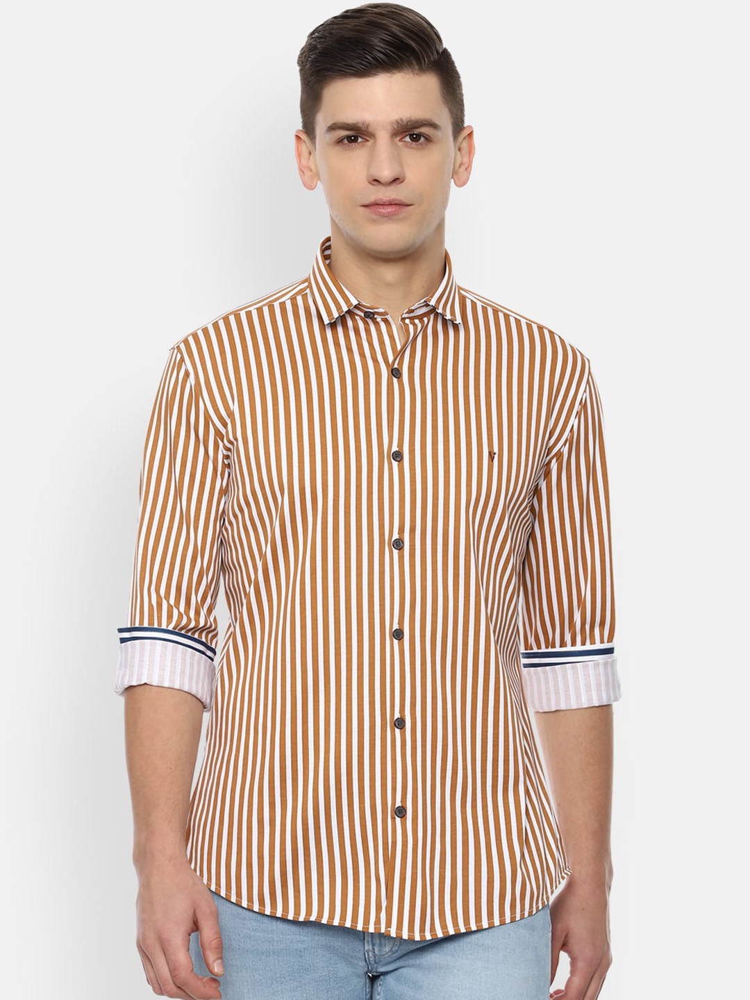 

Van Heusen Sport Men Orange Slim Fit Opaque Striped Casual Shirt