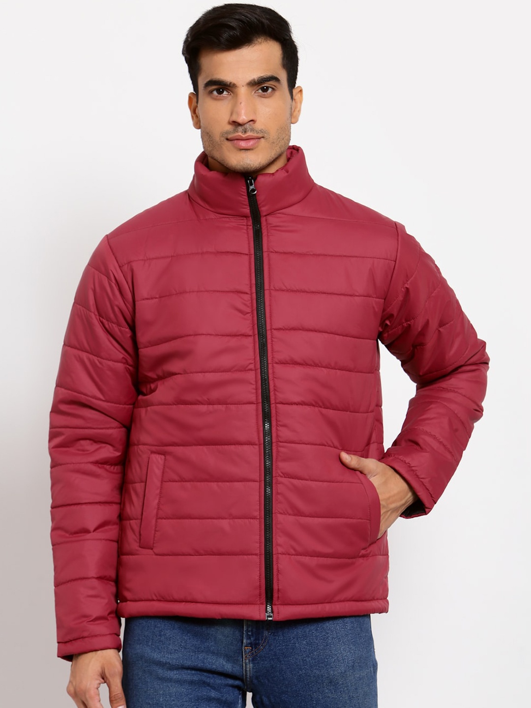 

Style Quotient Men Solid Striped Lightweight Padded Jacket, Maroon