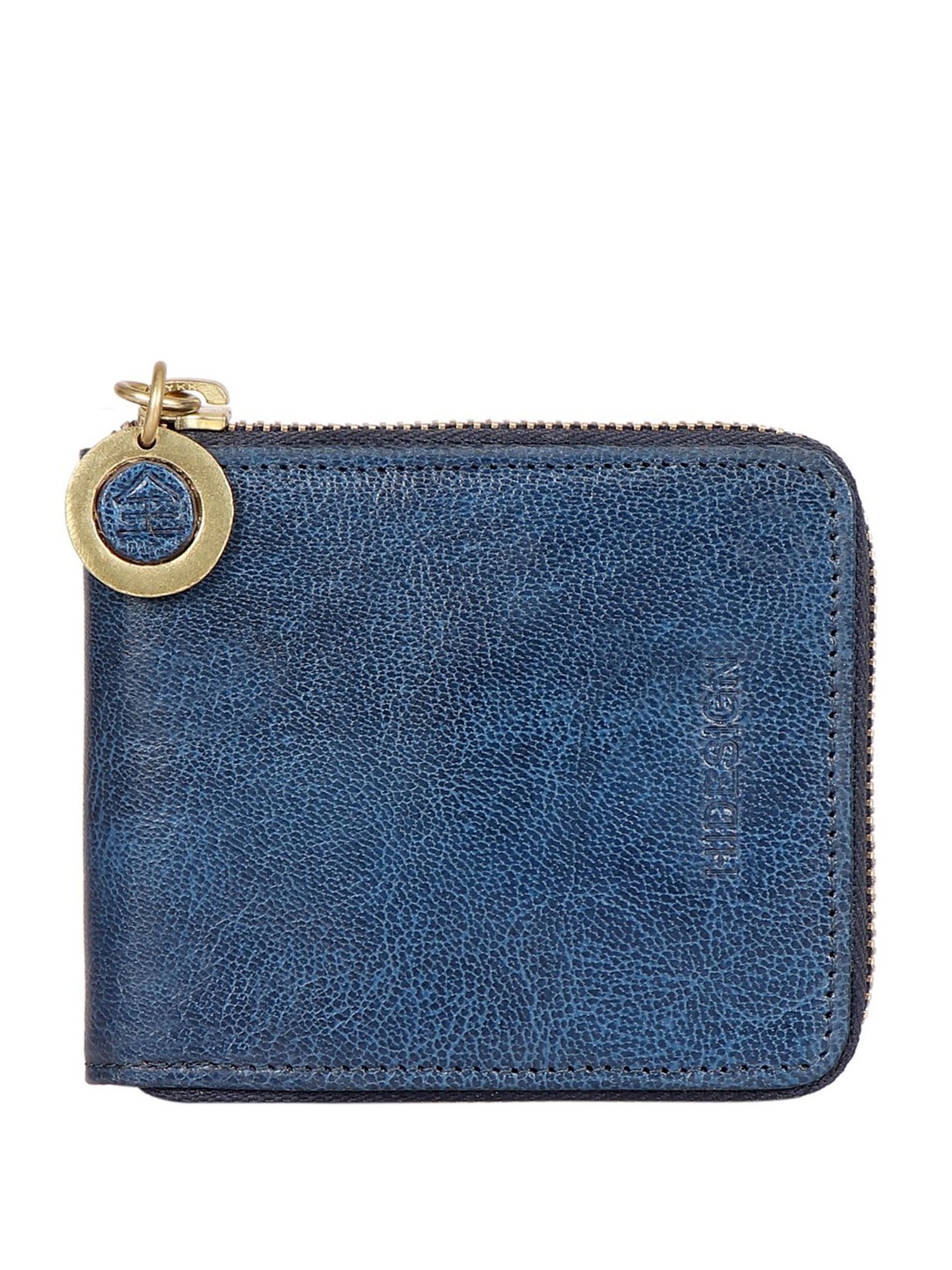 Hidesign Women Blue Zip Detail Leather Card Holder