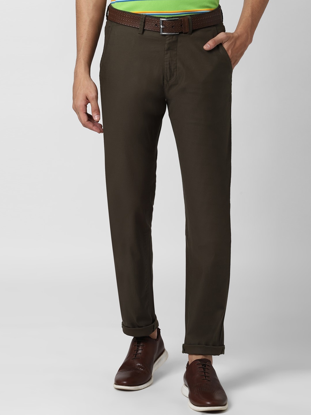 

Peter England Casuals Men Olive Green Slim Fit Trousers