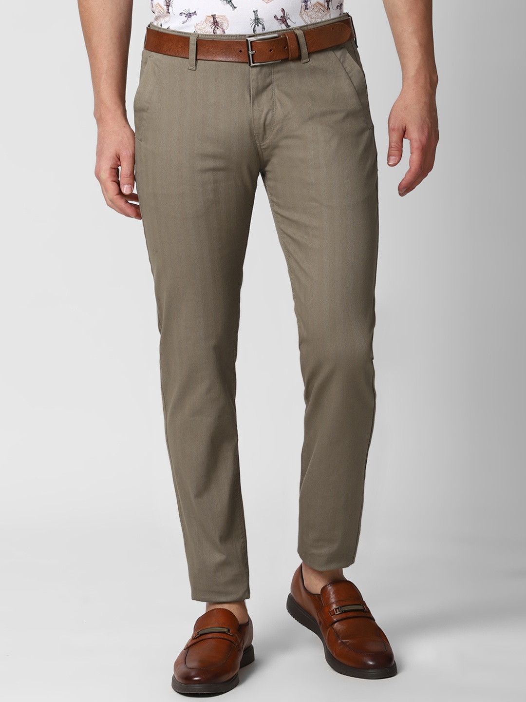 

Peter England Casuals Men Khaki Textured Slim Fit Formal Trousers