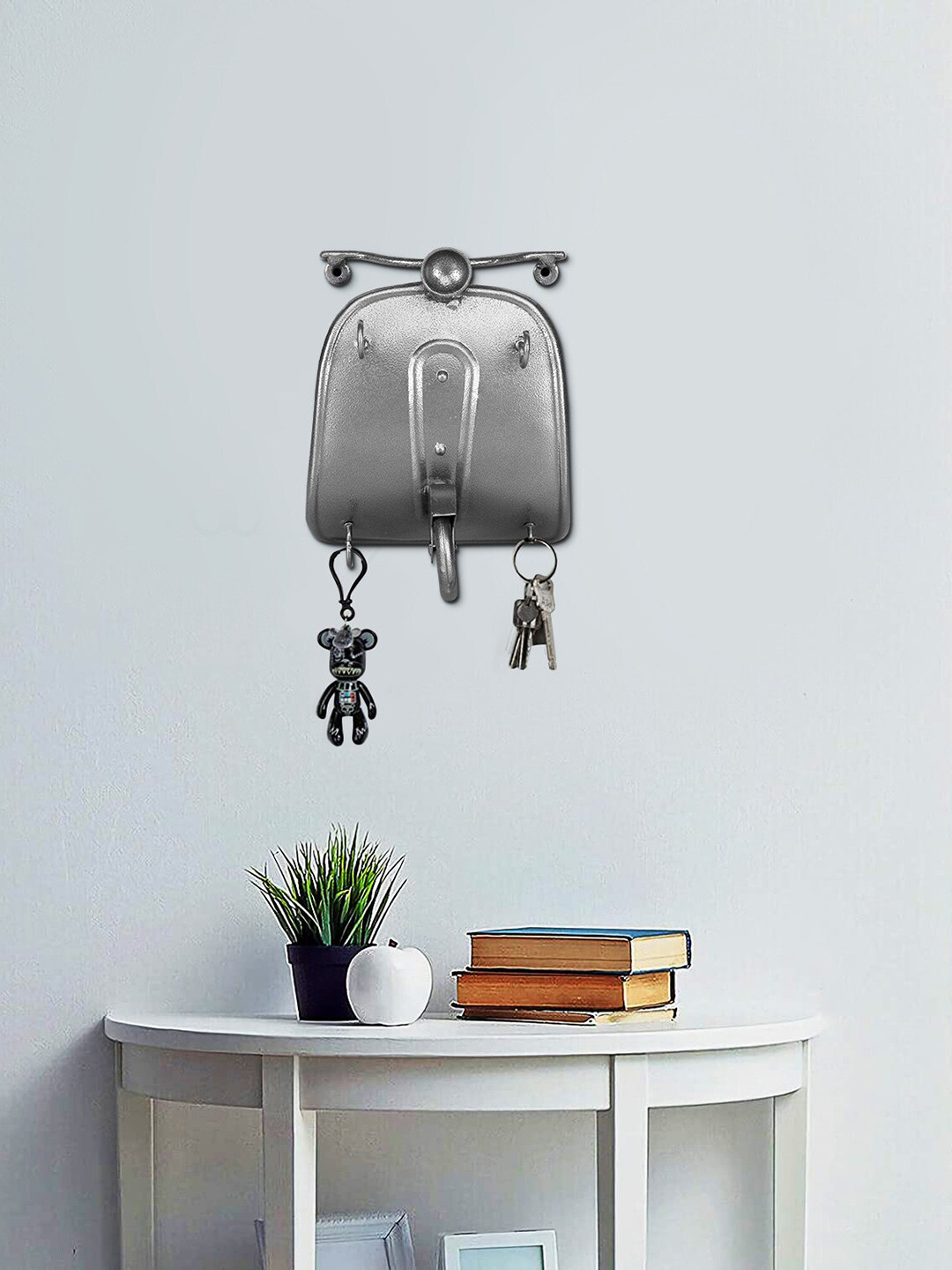 

EK DO DHAI Grey Scooter Shaped 4 Hooks Key Holder