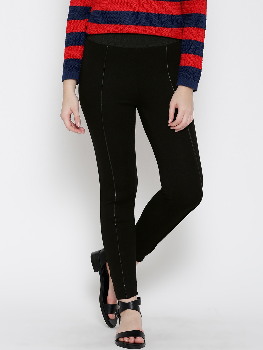 

Wills Lifestyle Black Panelled Skinny Fit Treggings
