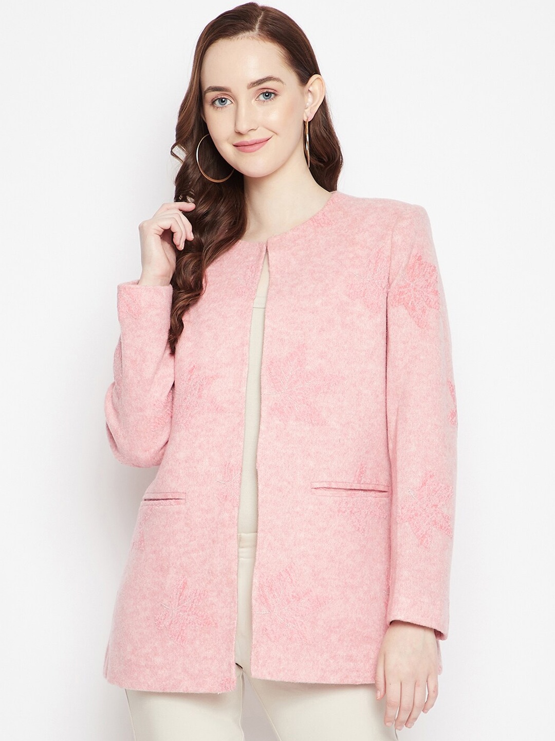 

Crimsoune Club Women Pink Printed Regular Fit Polyester blazer