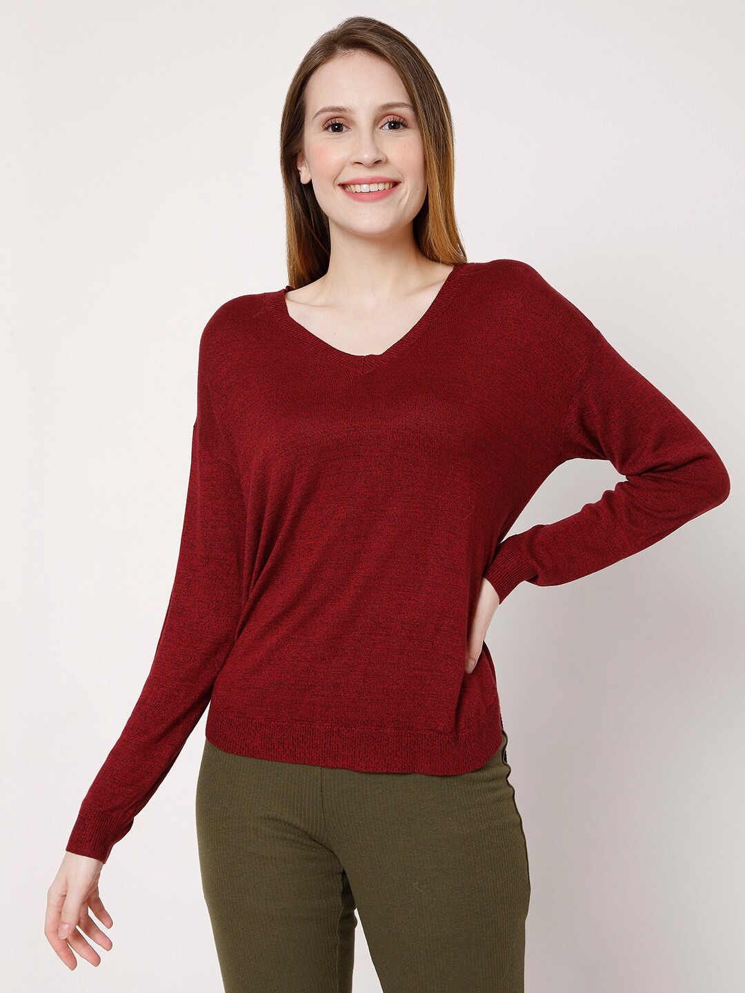 

Vero Moda Women Maroon Pullover Sweater