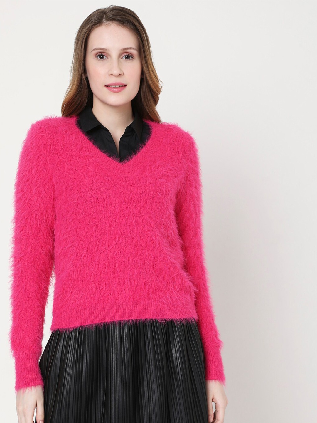 

Vero Moda Women Pink Cable Knit Pullover