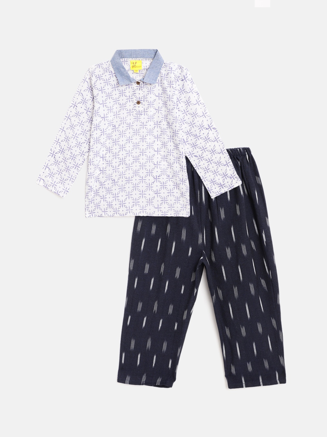 

Tiny Bunnies Kids Purple & Blue Printed Pure Cotton Top with Pyjamas