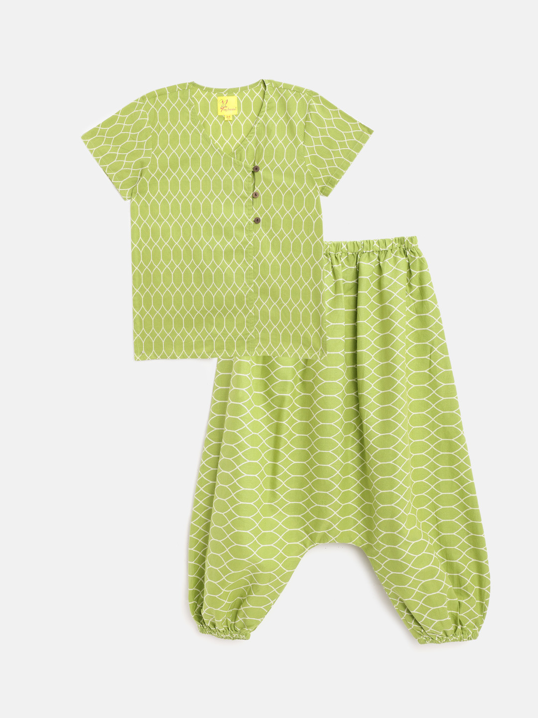 

Tiny Bunnies Infant Kids Green Printed Pure Cotton Top with Pyjamas