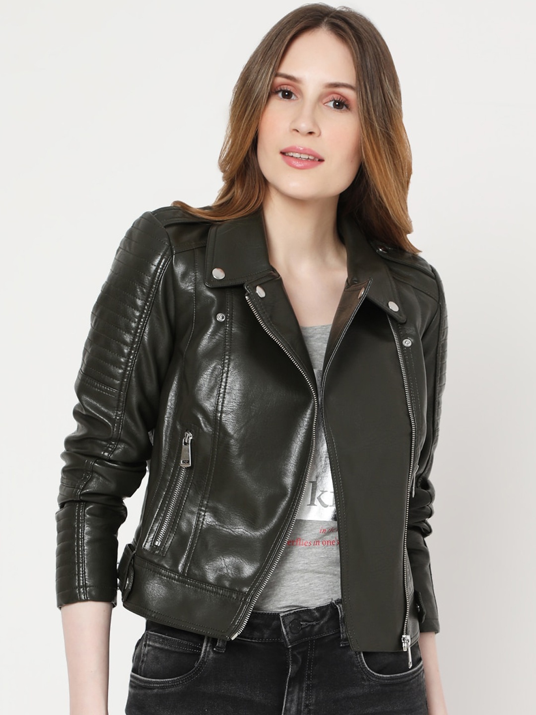 

Vero Moda Women Grey Biker Jacket