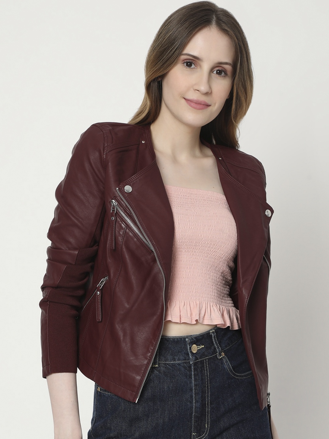 

Vero Moda Women Maroon Biker Jacket