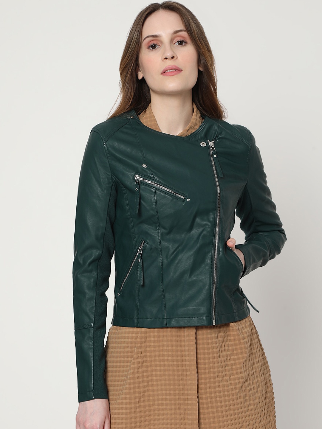

Vero Moda Women Green Longline Biker Jacket