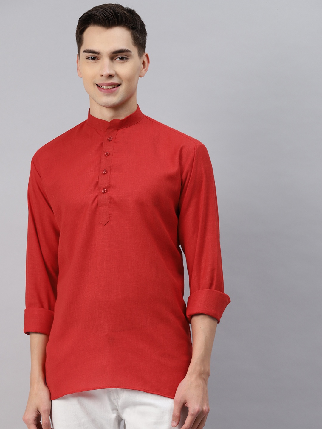 

MAG Men Red So;lid Regular Kurta