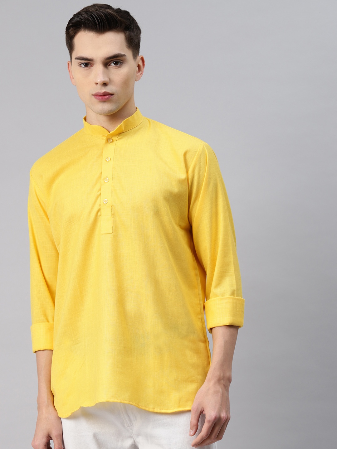 

MAG Men Yellow Solid Regular Kurta