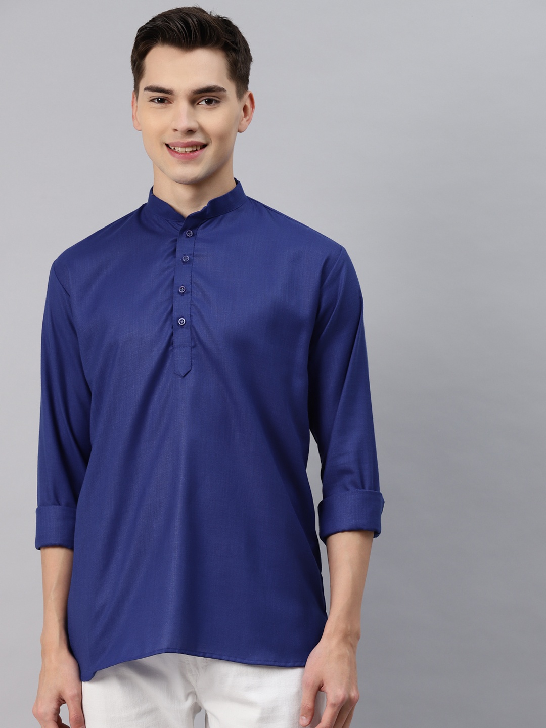 MAG Men Blue Solid Regular Kurta