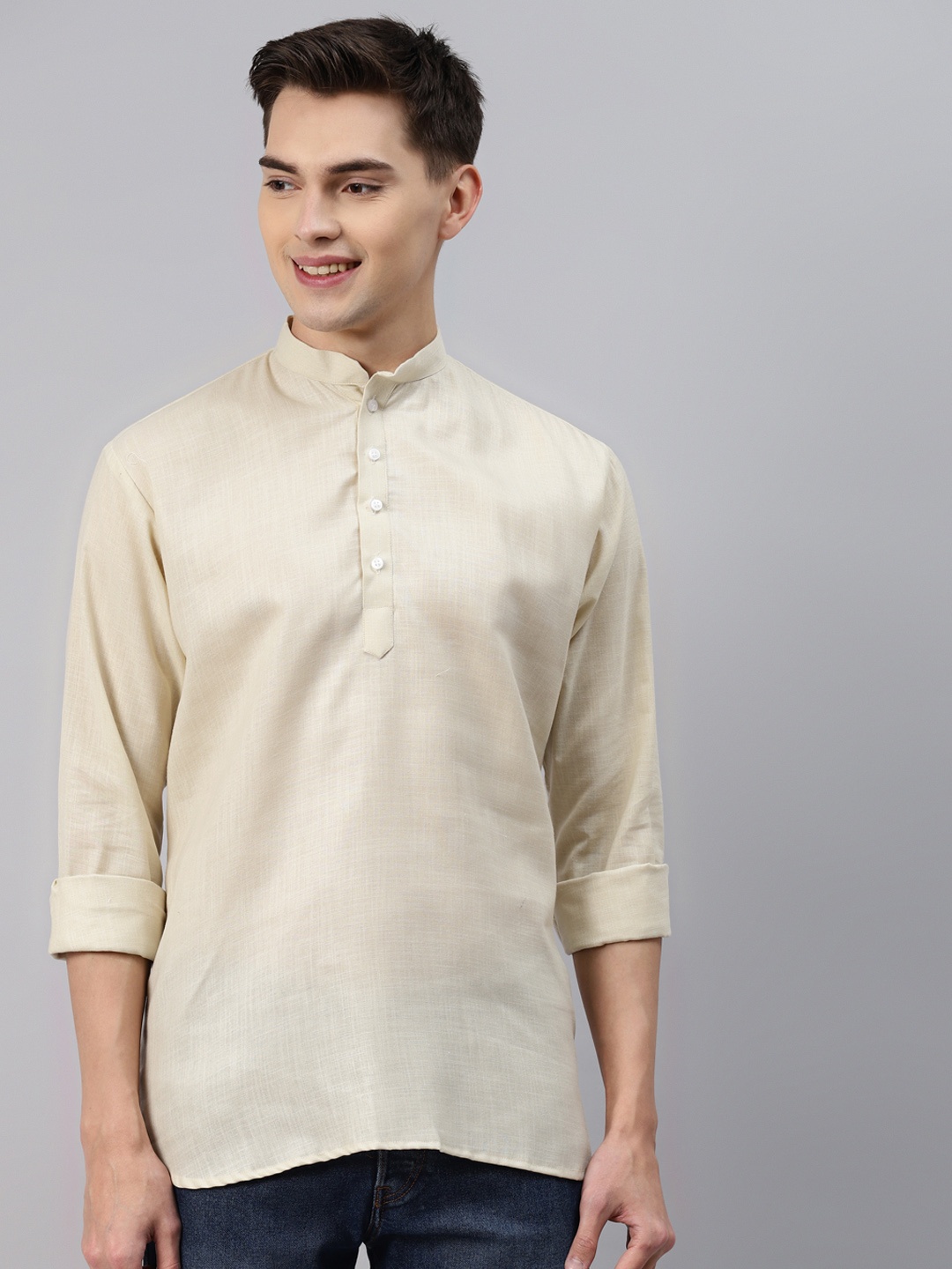 

MAG Men Cream-Coloured Solid Regular Kurta