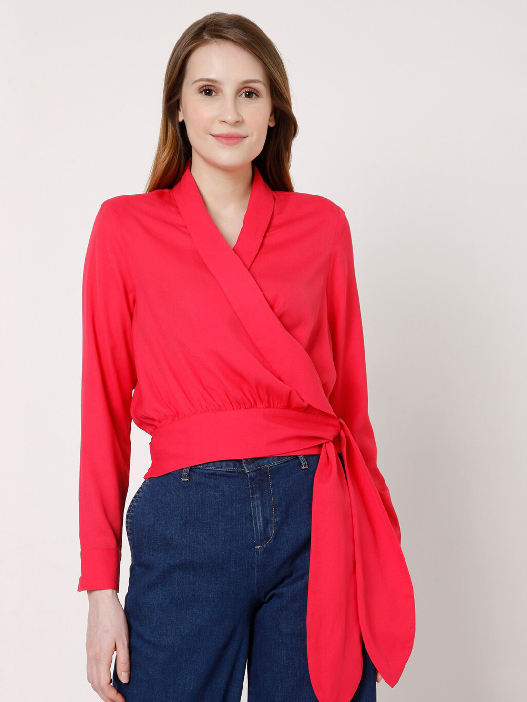 

Vero Moda Women Pink Solid Wrap Top