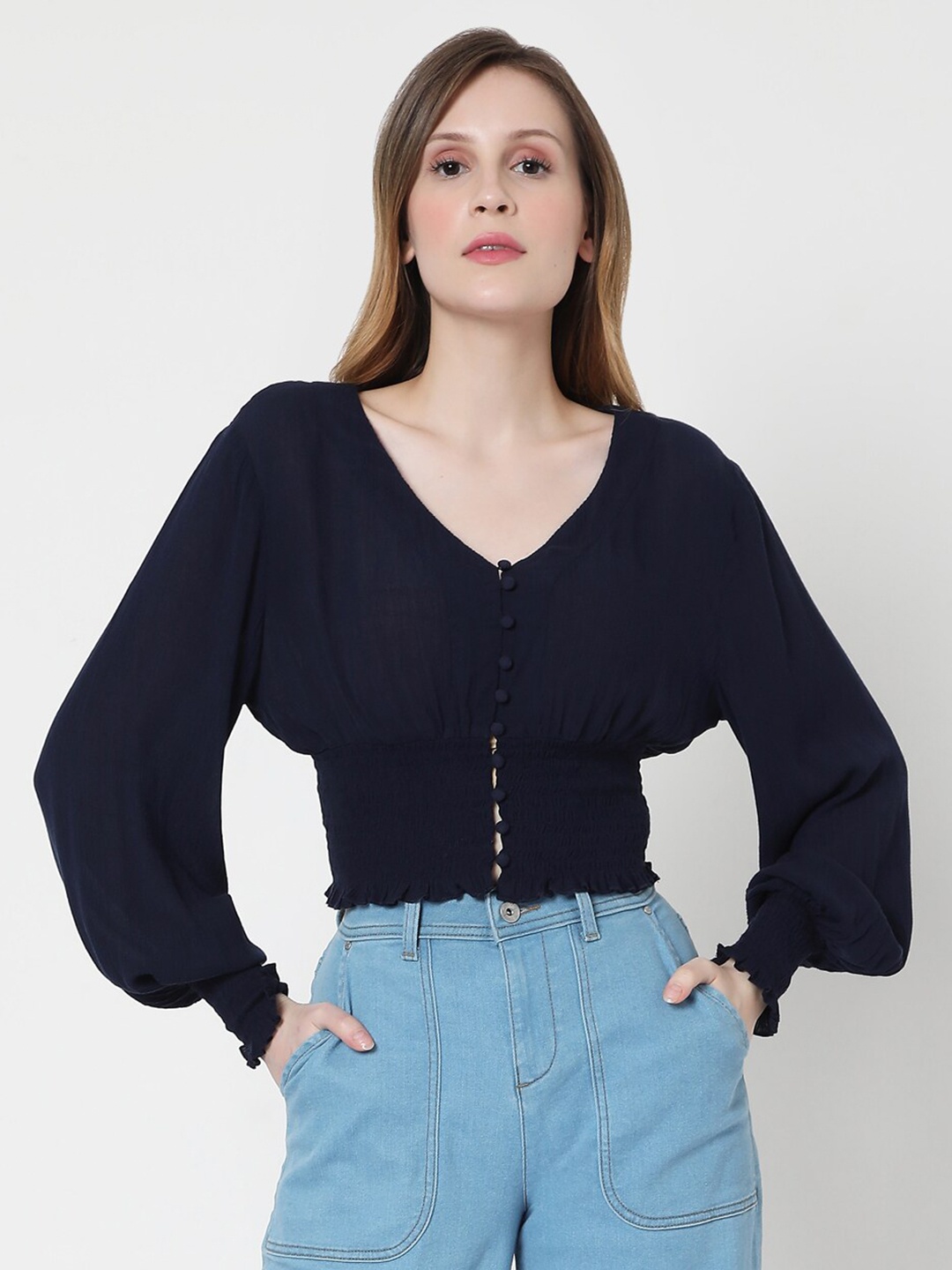 

Vero Moda Blue Smocked Regular Top