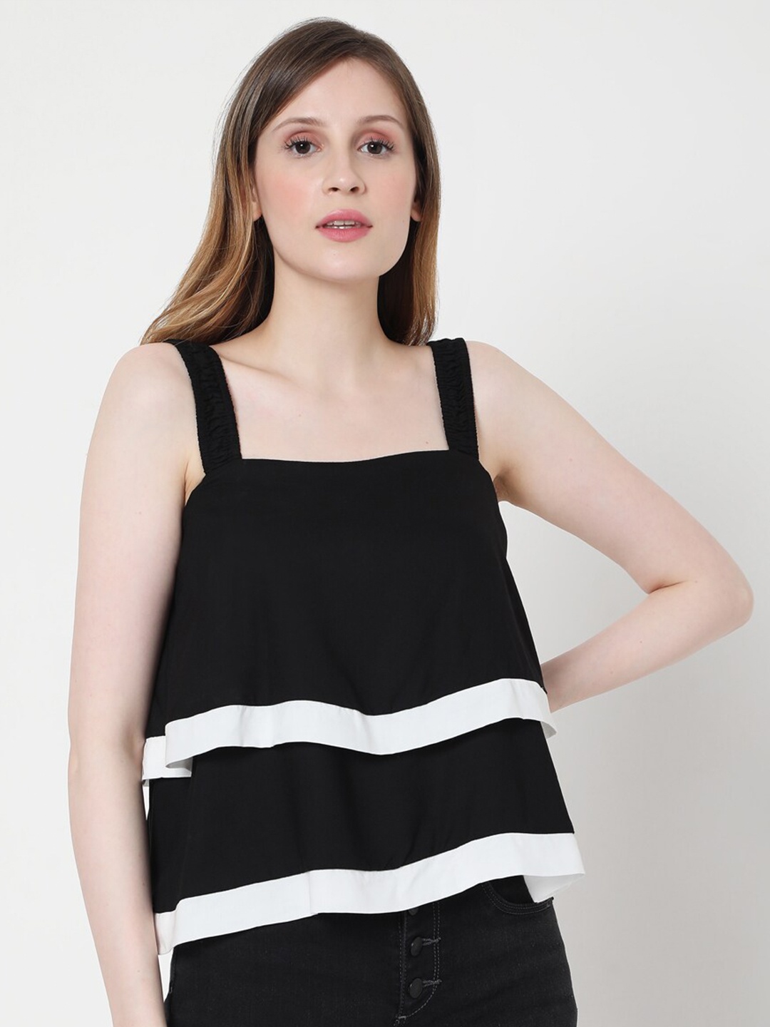 

Vero Moda Black & White Layered A-Line Top