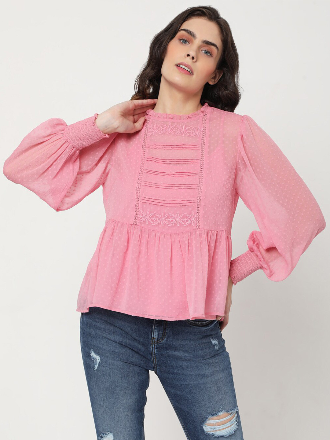 

Vero Moda Women Rose Bishop Sleeves A-Line Top
