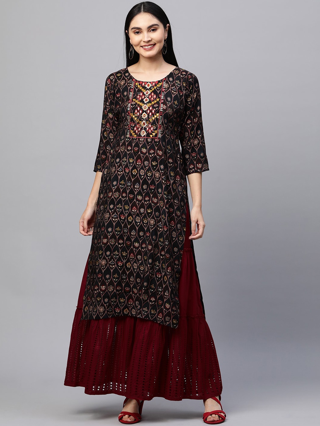 

FASHOR Women Black Ethnic Motifs Printed Kurta