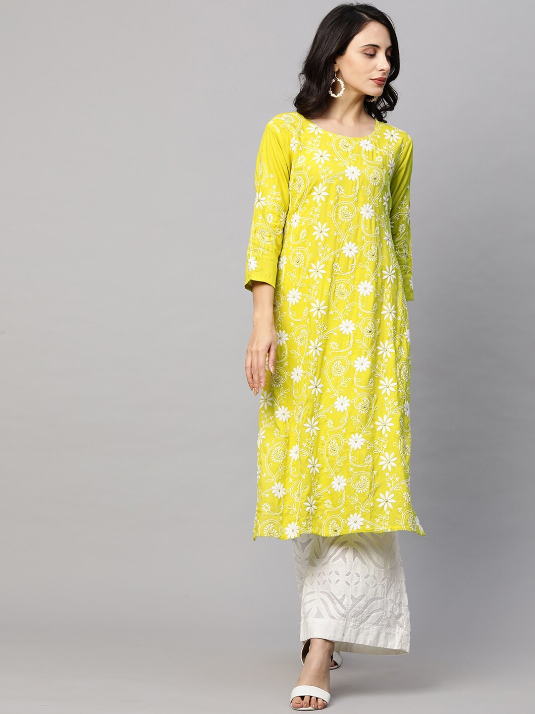 

FASHOR Women Green Floral Thread Work Kurta