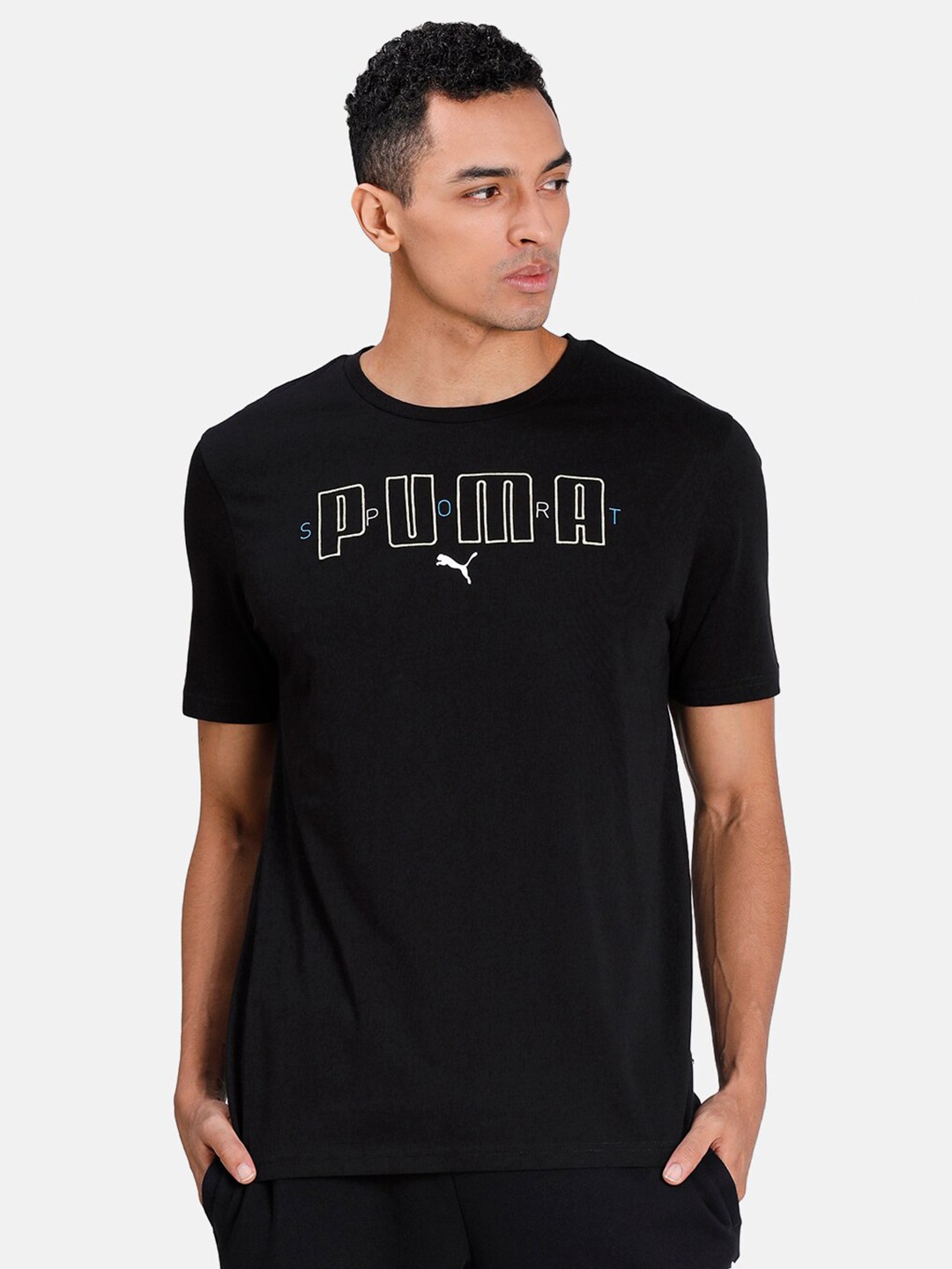 

Puma Men Black & White Typography Printed T-shirt