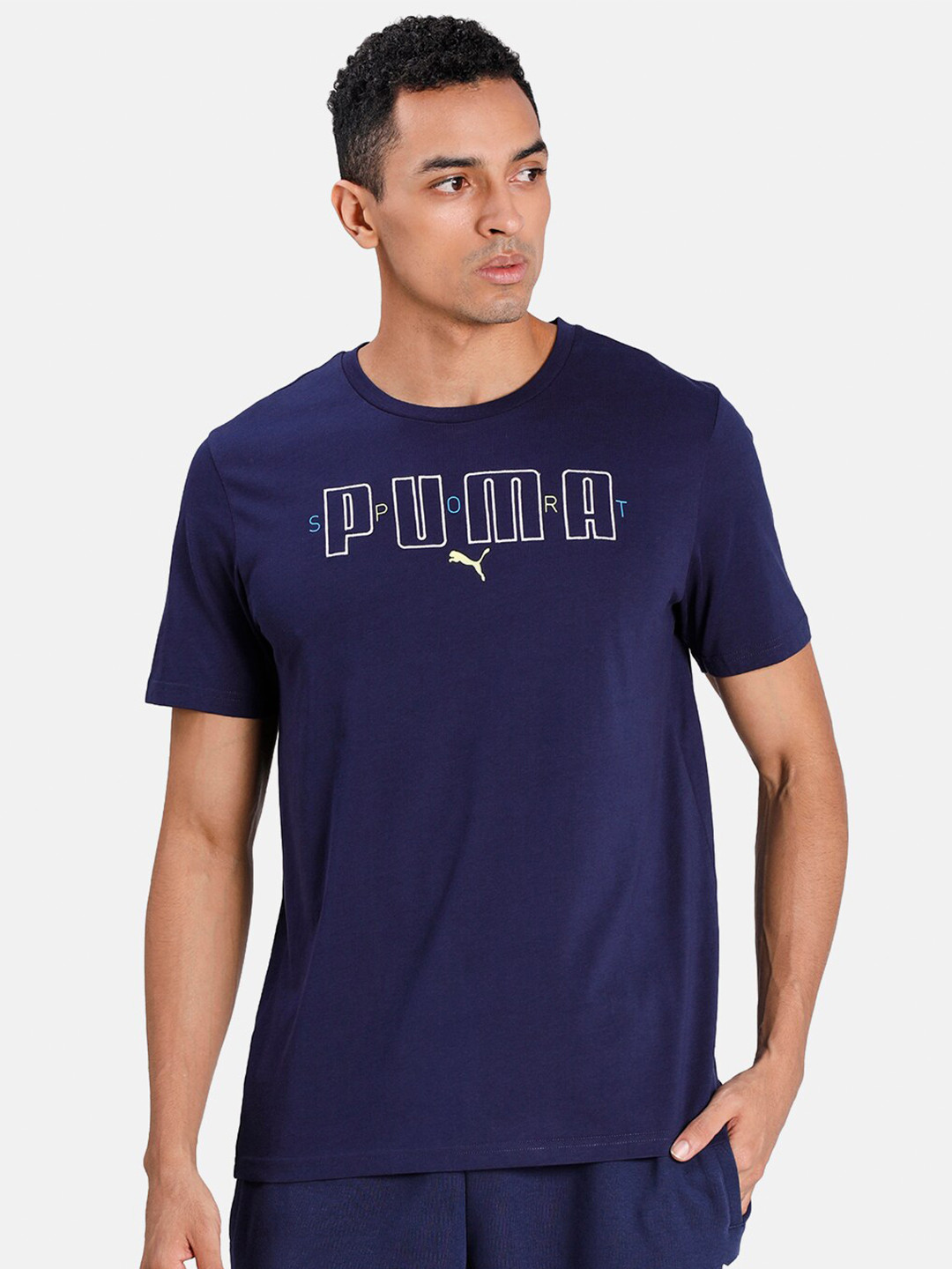 

Puma Men Navy Blue & White Typography Printed T-shirt