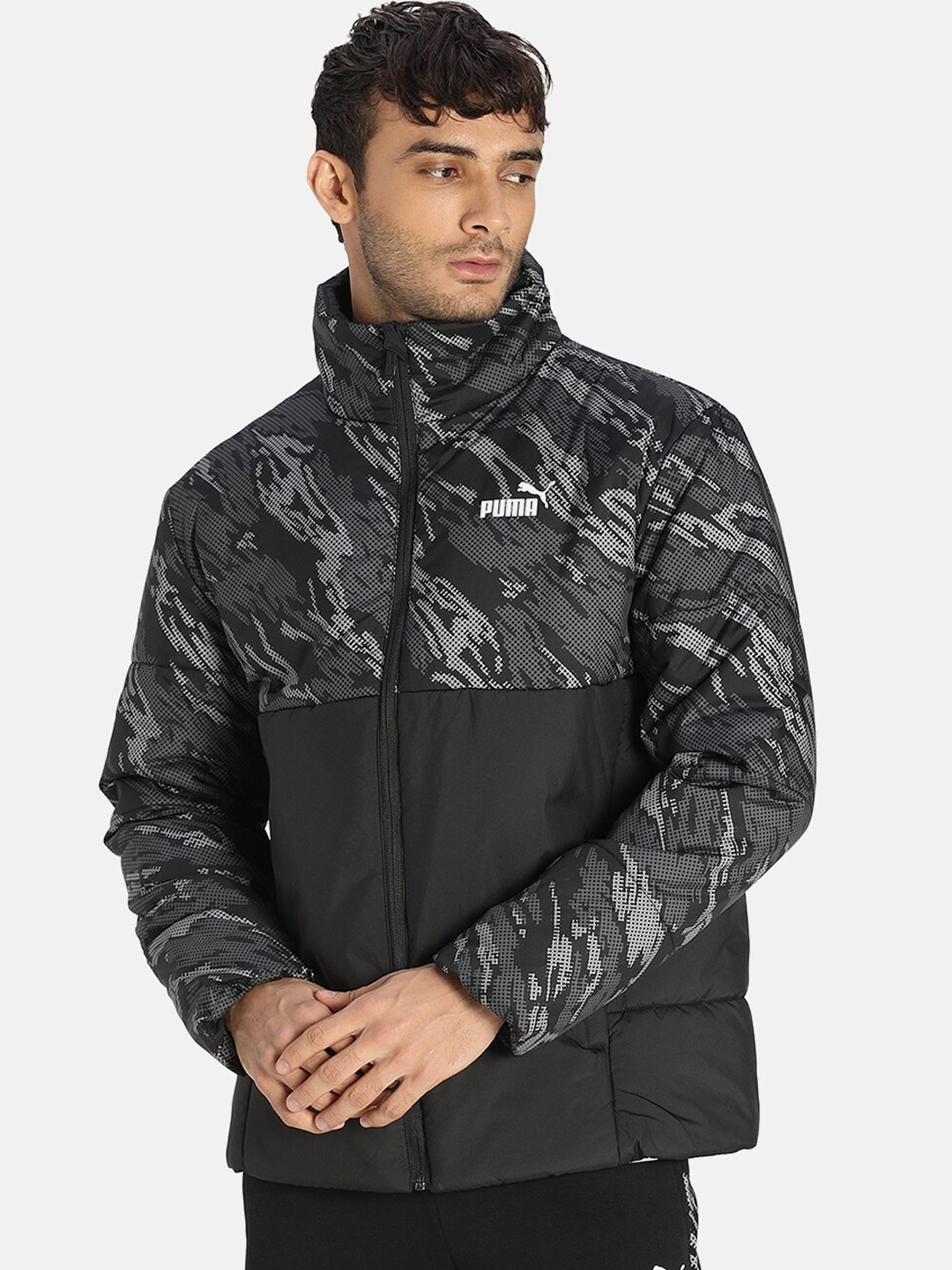 

Puma Men Black & Grey Camouflage Outdoor Padded Jacket