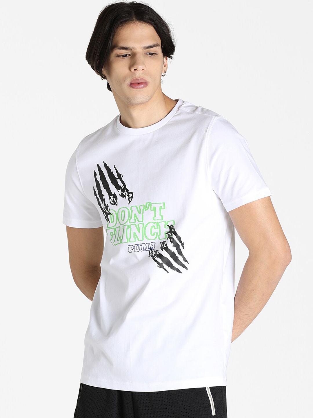 

Puma Men White & Black Cotton Printed 4th Quarter Short Sleeve T-shirt