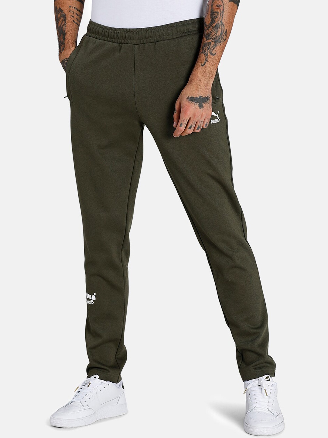 

Pume Men Olive Green Solid Graphic Sweat Pants