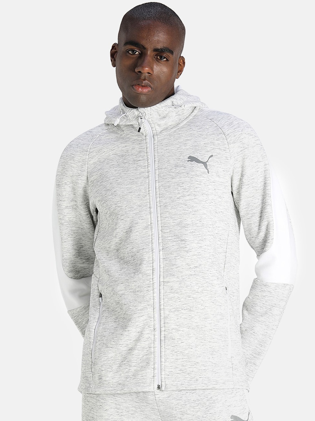 

Puma Men White EVOSTRIPE FZ Slim Fit Track Hoodie
