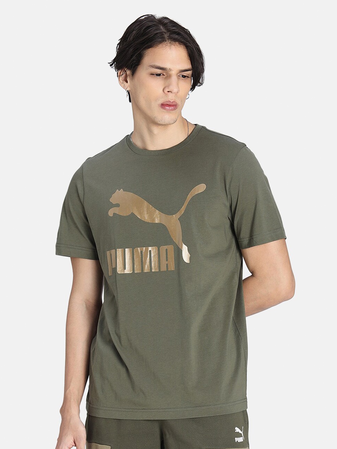 

Puma Men Green & Gold-Toned Printed T-shirt