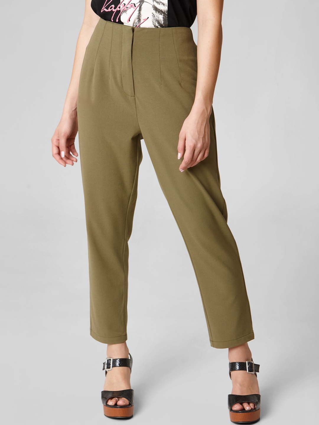 

Vero Moda Women Olive Green High-Rise Trousers