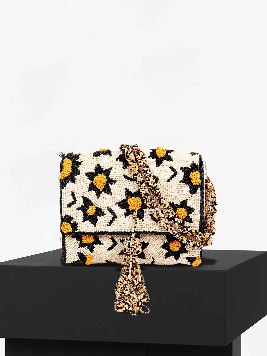 

ODETTE Yellow Embellished Swagger Sling Bag