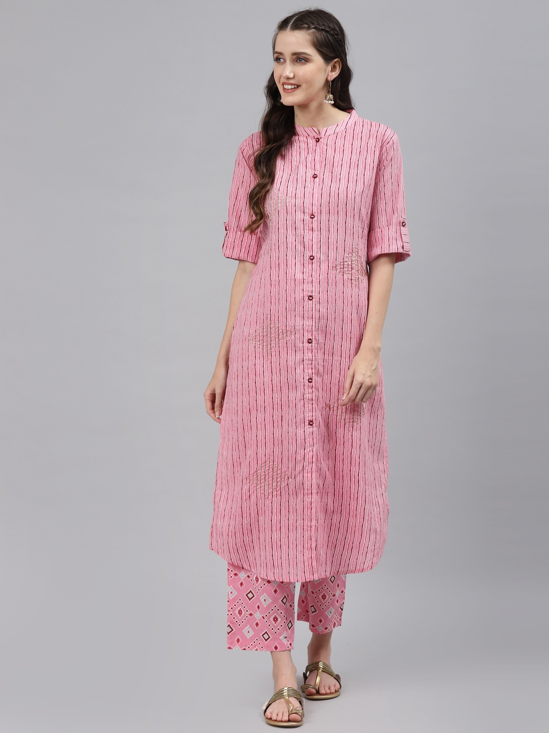 

Readiprint Fashions Women Pink Ethnic Motifs Printed Regular Pure Cotton Kurta with Pyjamas