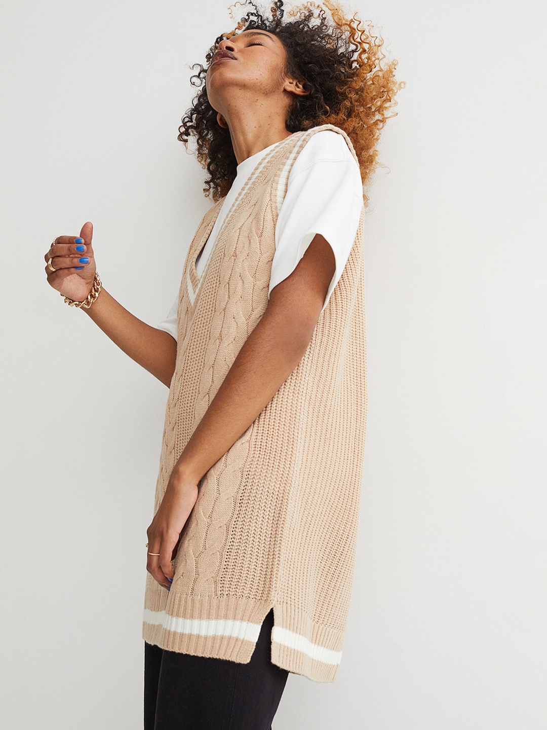 

H&M Women Beige Knitted Sweater-Vest Dress