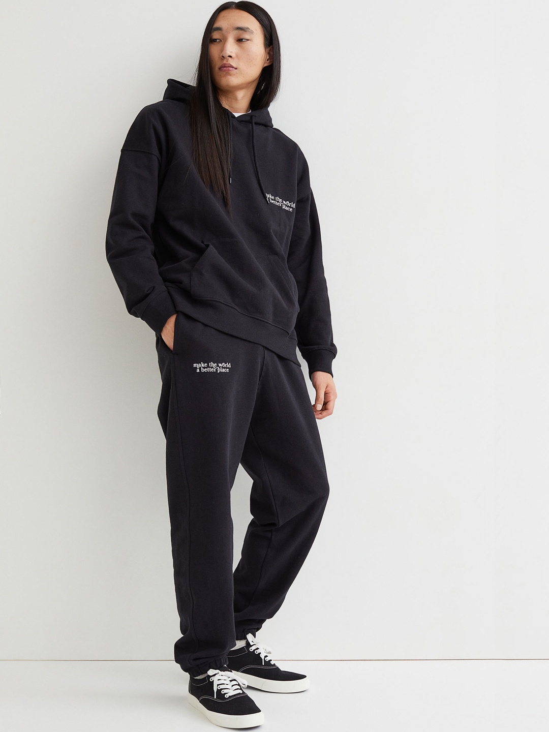 

H&M Men Black Solid Loose Fit Cotton Joggers