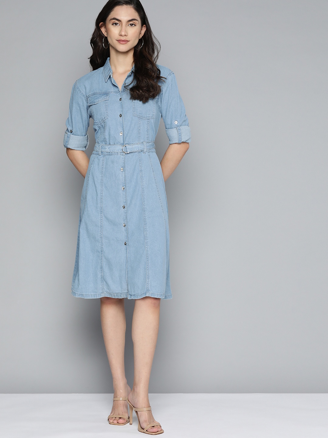 

Chemistry Blue Pure Cotton Denim Solid Shirt Style Dress