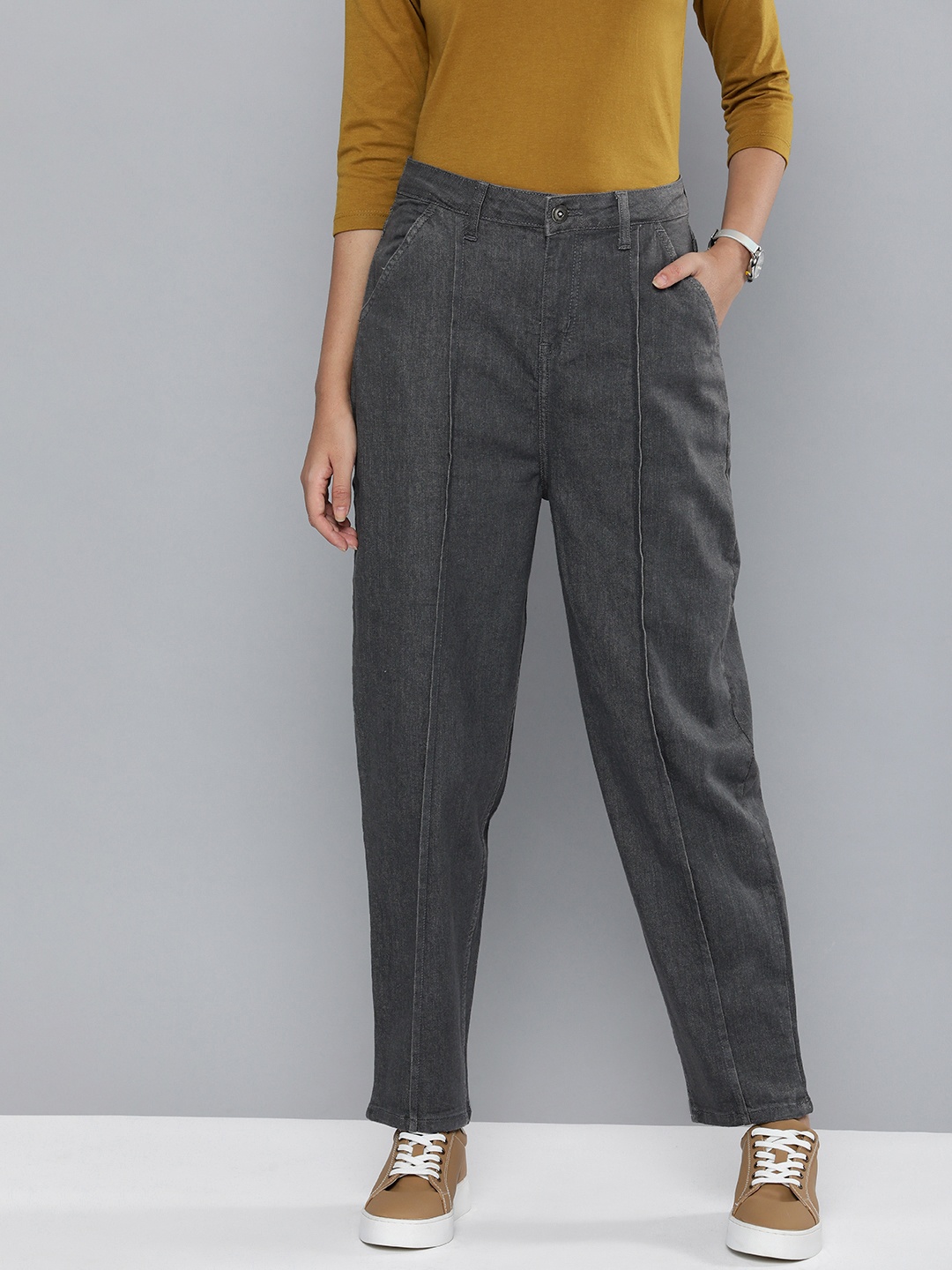 

Chemistry Women Grey Solid High-Rise Slouchy Fit Clean Look Stretchable Jeans
