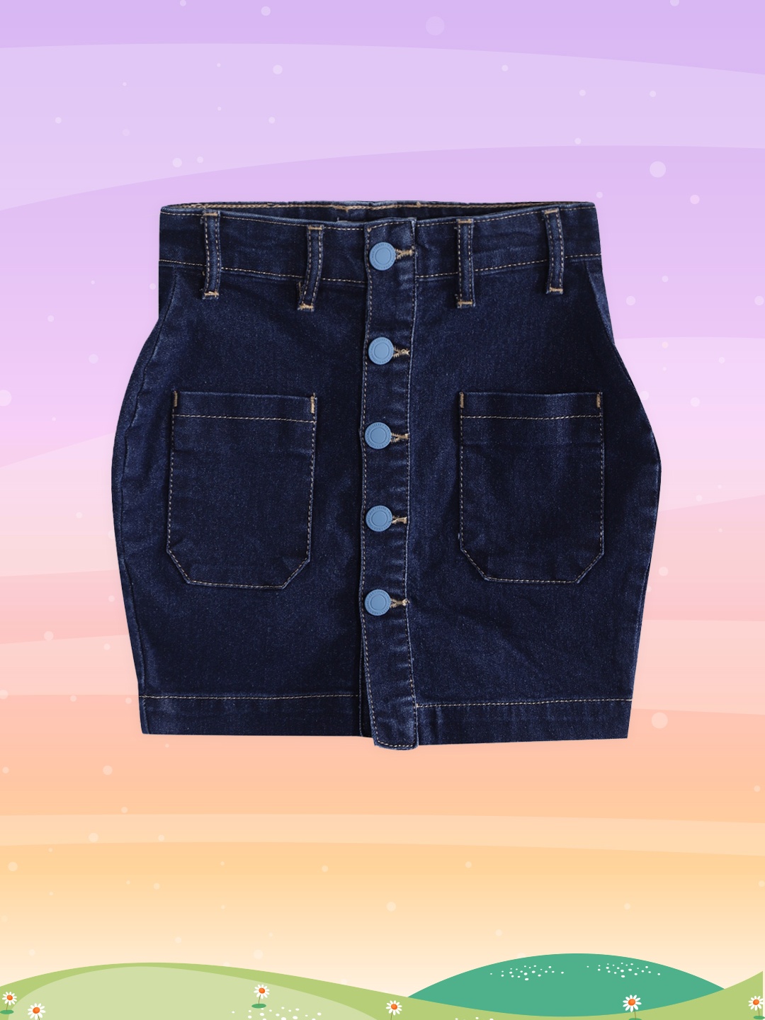 

M&H Juniors Girls Navy Blue Solid Denim Straight Skirt