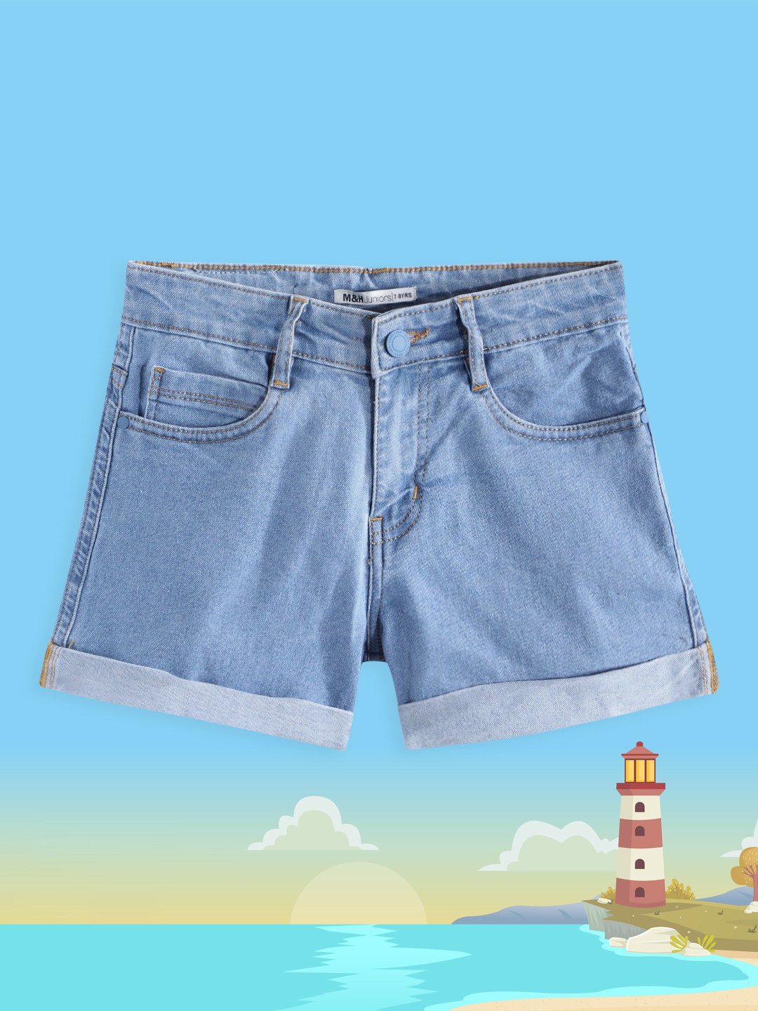 

M&H Juniors Girls Blue Solid Denim Shorts