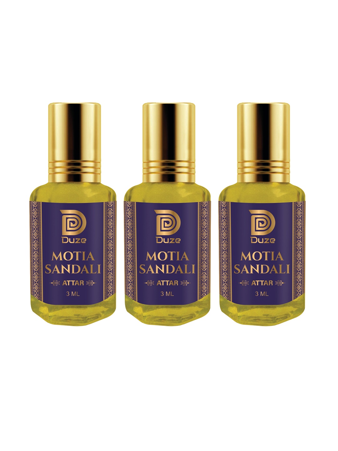 

Duze Unisex Set Of 3 Natural Jasmine Made In Kannauj Alcohol Free Attar with roller 9ml, Yellow